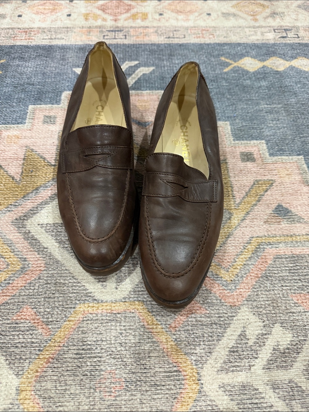 Chanel Brown Leather Penny Loafers -
